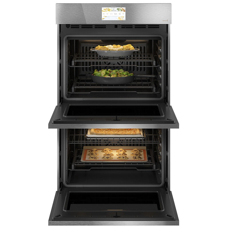 Cafe Minimal Series 30 in. 10 cu. ft. Smart Top Control Electric Double Wall Oven with True European Convection - Platinum Glass, Platinum Glass, hires