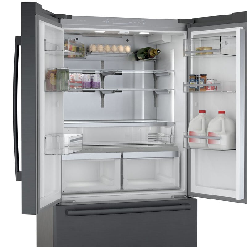 Bosch 800 Series 36 in. 20.8 cu. ft. Smart Counter Depth French Door Refrigerator with Internal Water Dispenser - Black Stainless, Black Stainless, hires
