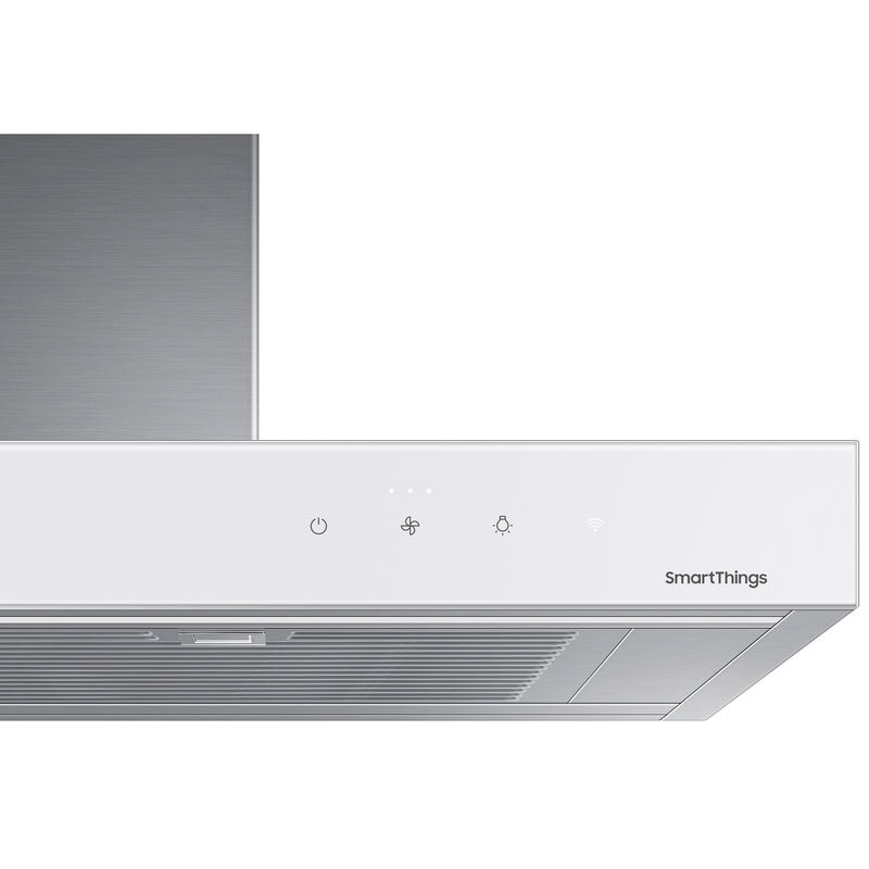 Samsung 30 in. Smart Convertible Chimney Style Range Hood with 630 CFM, 4 Fan Speeds & 1 LED Light - White, , hires