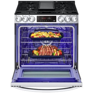 LG 30 in. 5.8 cu. ft. Smart Air Fry Standard Convection Slide-In Gas Range with 5 Sealed Burners & Griddle - PrintProof Stainless Steel, PrintProof Stainless Steel, hires