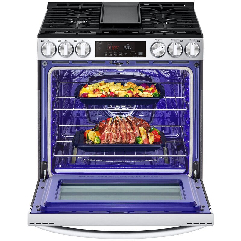 LG 30 in. 5.8 cu. ft. Smart Air Fry Standard Convection Slide-In Gas Range with 5 Sealed Burners & Griddle - PrintProof Stainless Steel, PrintProof Stainless Steel, hires