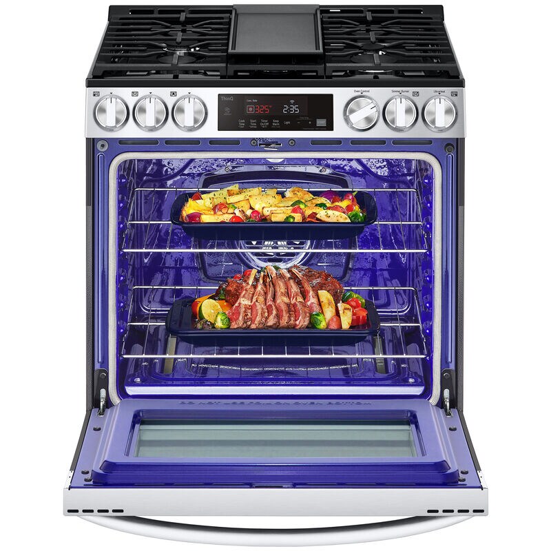 LG 30 in. 5.8 cu. ft. Smart Air Fry Convection Oven Slide-In Gas Range with 5 Sealed Burners & Griddle - PrintProof Stainless Steel, PrintProof Stainless Steel, hires