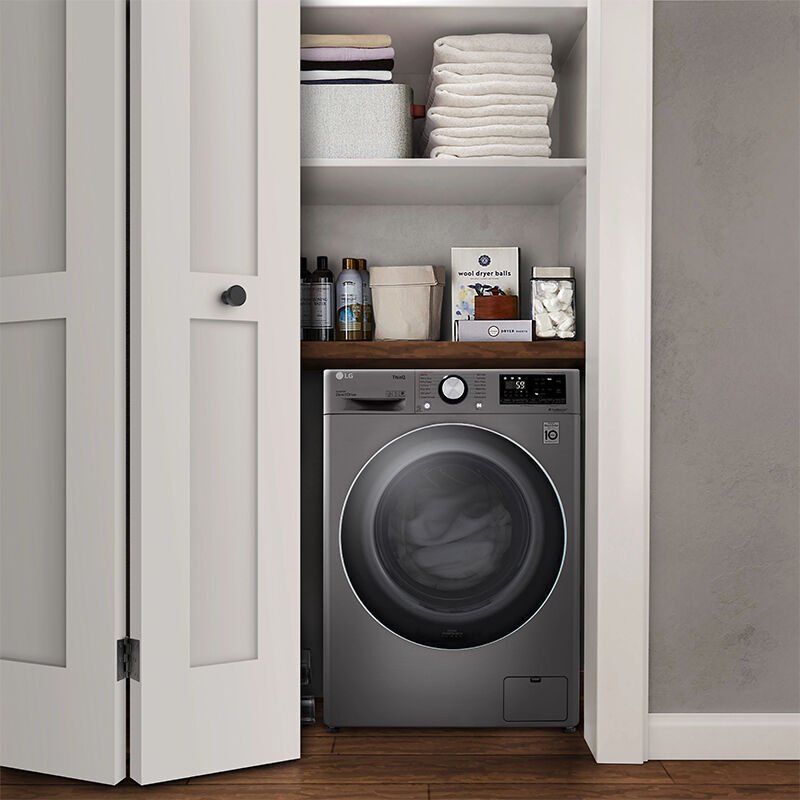 LG 24 in. 2.4 cu. ft. Electric All-in-One Front Load Washer-Dryer Combo with Sensor Dry & Wrinkle Care - Graphite Steel, Graphite Steel, hires