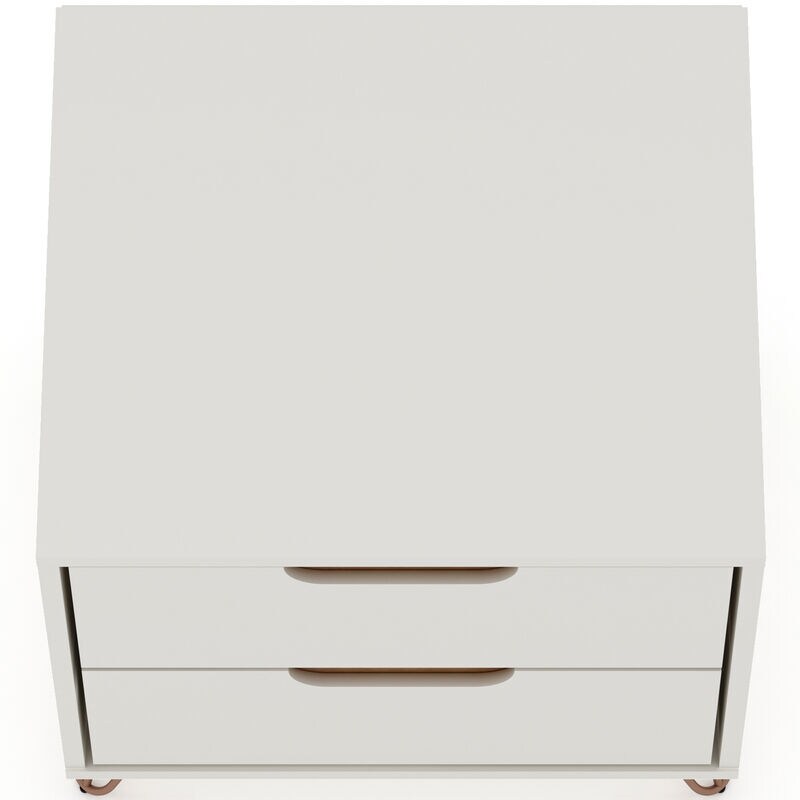 Manhattan Comfort Rockefeller Mid-Century Modern 2-Drawer Nightstand Off White/Natural, White, hires