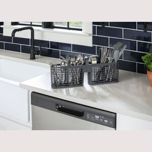 GE 24 in. Front Control Flush-Mount Dishwasher with 59 dBa Sound Level, Dry Boost & Pocket Handle - White, White, hires