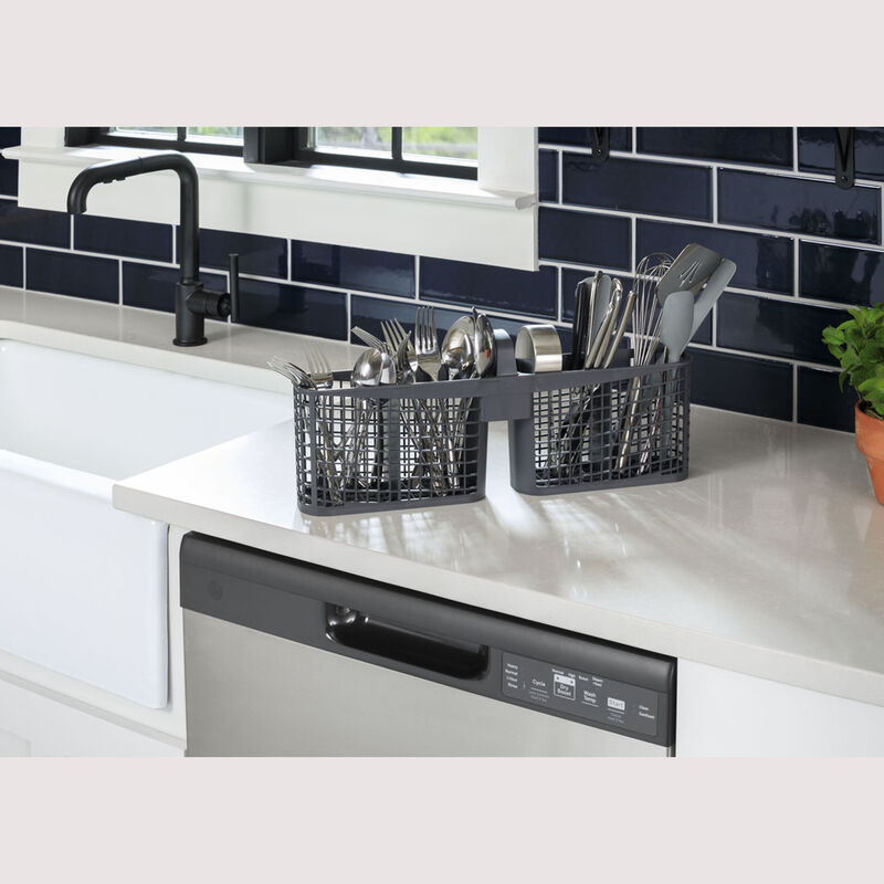 GE 24 in. Front Control Flush-Mount Dishwasher with 59 dBa Sound Level, Dry Boost & Pocket Handle - White, White, hires