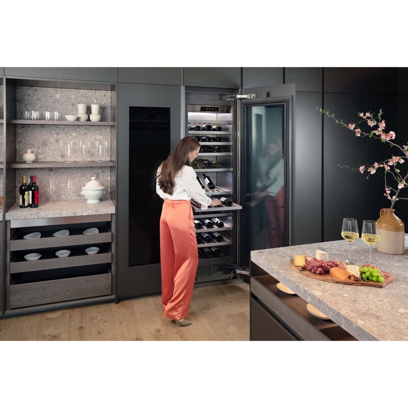 Signature Kitchen Suite Instaview 24 in. Built-in Smart Wine Cooler with Metal & Wood Racks, Multi-Temperature Zones & 113 Bottle Capacity - Custom Panel Ready, , hires