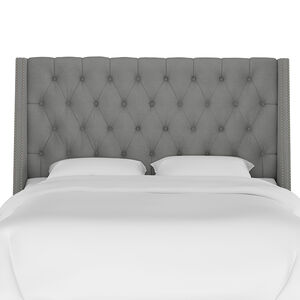 Skyline King Nail Button Tufted Wingback Headboard in Linen - Grey, Grey, hires