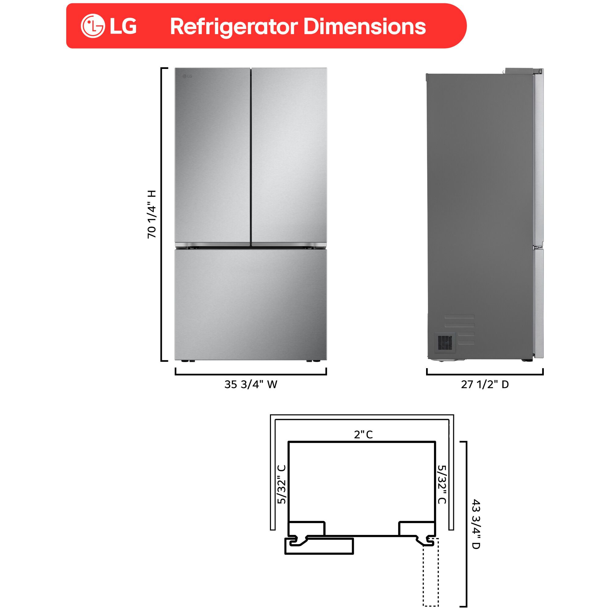 LG 36 in. 25.1 cu. ft. Smart Counter Depth French Door