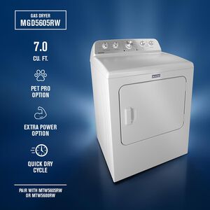 Maytag Pet Pro 29 in. 7.0 cu. ft. Gas Dryer with Sensor Dry & Steam Cycle - White, White, hires