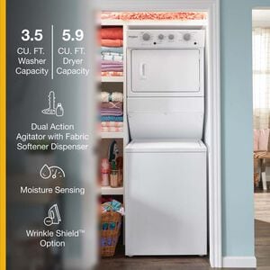 Whirlpool 27 in. Laundry Center with 3.5 cu. ft. Washer with 9 Wash Programs & 5.9 cu. ft. Gas Dryer with 4 Dryer Programs, Sensor Dry & Wrinkle Care - White, , hires