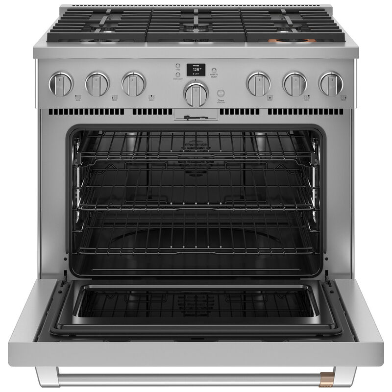 Cafe 36 in. 5.7 cu. ft. Smart Air Fry Convection Oven Freestanding Dual Fuel Range with 6 Sealed Burners - Stainless Steel, Stainless Steel, hires