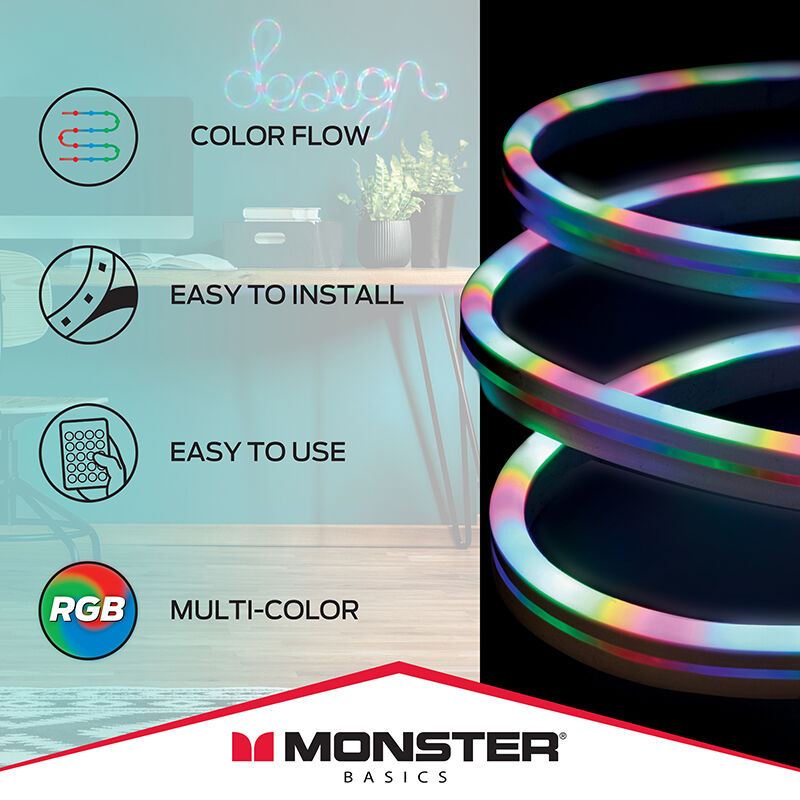 Monster Neon Flow Multi-Color LED Light Strip with USB Plug-in and Remote, 6.5 ft., , hires
