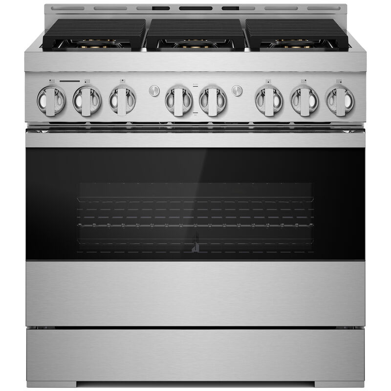 JennAir Noir Series 36 in. 5.1 cu. ft. Smart Convection Oven Freestanding Dual Fuel Range with 6 Sealed Burners - Stainless Steel, , hires