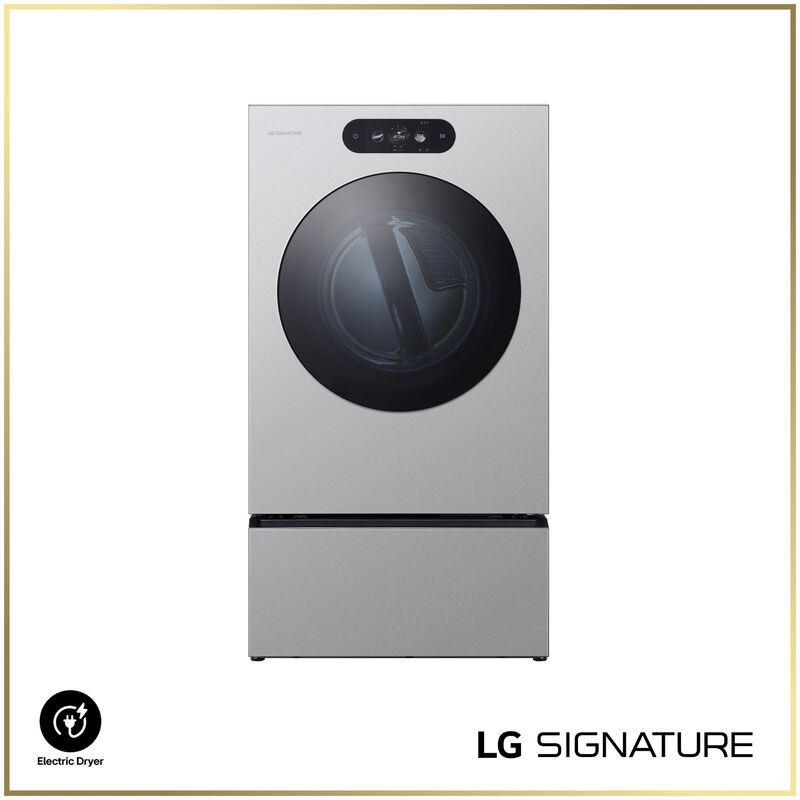 LG SIGNATURE 29 in. 9.0 cu. ft. Smart Stackable Electric Dryer with Built-In Intelligence, TurboSteam, AI Sensor Dry & Sanitize Cycle - Brushed Platinum Steel, , hires