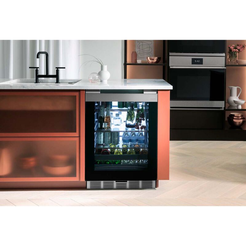 Cafe 24 in. 5.1 cu. ft. Built-In/Freestanding Beverage Center with Pull-Out Shelves & Digital Control - Platinum Glass, , hires