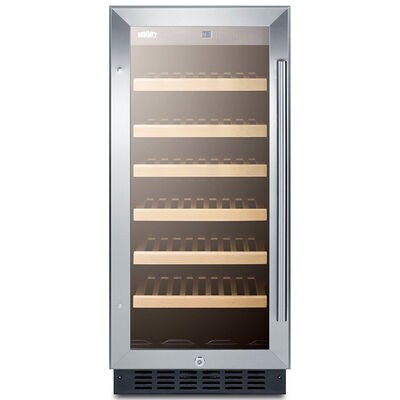 Summit 15 in. Undercounter Wine Cooler with Wood Racks, Single Temperature Zone & 33 Bottle Capacity - Stainless Steel | SWC1535BLH