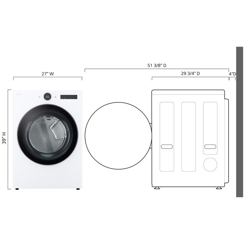 LG 27 in. 7.4 cu. ft. Smart Stackable Electric Dryer with AI Sensor Dry, TurboSteam, Sanitize & Steam Cycle - White, White, hires