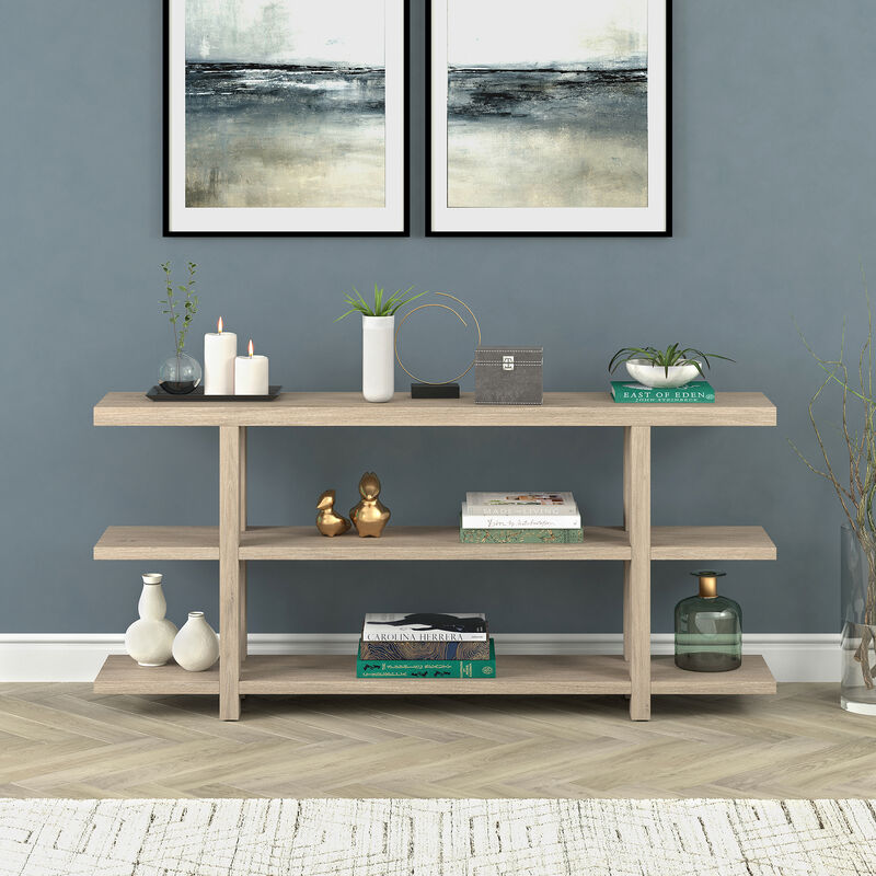 Hudson & Canal Acosta 64" Wide Rectangular Console Table - Antiqued Gray Oak, , hires