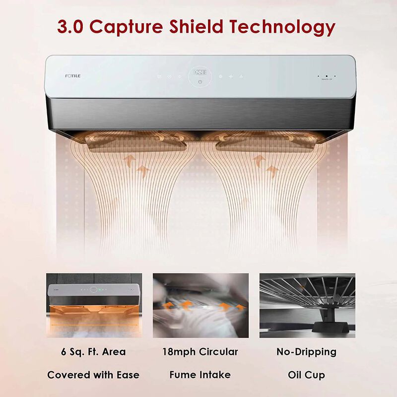 Fotile Pixie Air 36 in. Convertible Standard Style Range Hood with 850 CFM, 4 Fan Speeds & 2 LED Lights - Stainless Steel, , hires