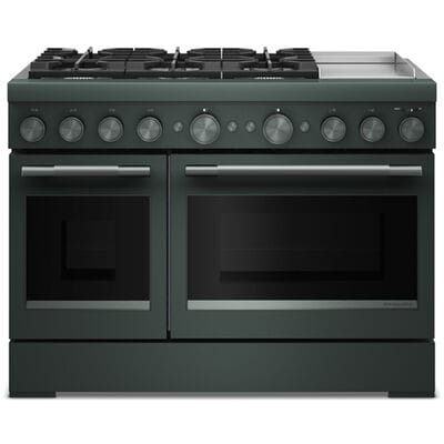 KitchenAid Commercial-Style 48 in. 6.3 cu. ft. Air-Fry True European Convection Double Oven Dual Fuel Range with 6 Sealed Burners & Griddle - Juniper | KFDD948SJP