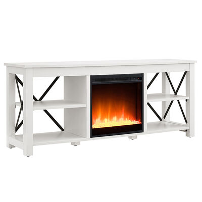 Hudson & Canal Sawyer TV Stand with Crystal Fireplace Insert - White | TV1012