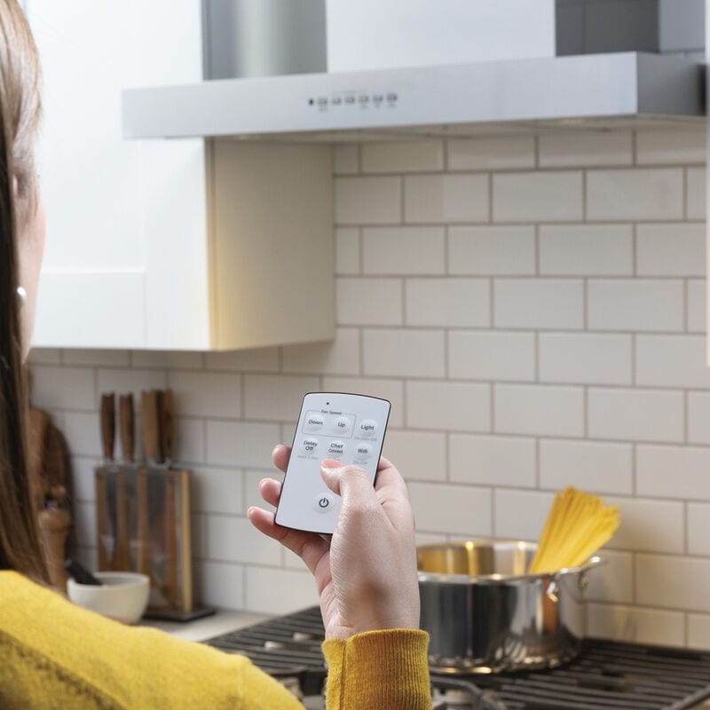 GE 30 in. Convertible Chimney Style Range Hood with 350 CFM, 4 Fan Speeds & 2 LED Lights - Stainless Steel, , hires