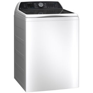 GE Profile 28 in. 5.3 cu. ft. Smart Top Load Washer with Agitator, Smarter Wash Technology, FlexDispense & Sanitize with Oxi - White, White on White, hires
