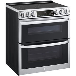 LG InstaView 30 in. 7.3 cu. ft. Smart Air Fry True European Convection Double Oven Slide-In Electric Range with Smoothtop Burners - PrintProof Stainless Steel, PrintProof Stainless Steel, hires