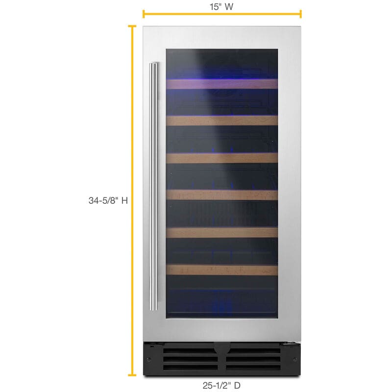 Whirlpool 15 in. Undercounter Wine Cooler with Wood Racks, Single Temperature Zone & 34 Bottle Capacity - Stainless Steel, , hires