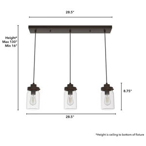 Hunter Devon Park 4.5 in. 3-Light Linear Cluster Ceiling Light with Clear Glass - Onyx Bengal, , hires