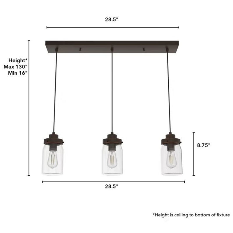 Hunter Devon Park 4.5 in. 3-Light Linear Cluster Ceiling Light with Clear Glass - Onyx Bengal, , hires