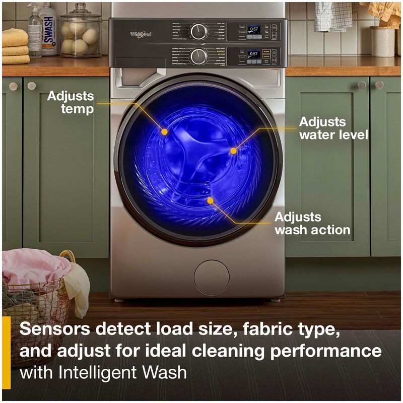 Whirlpool 28 in. 4.5 cu. ft. Smart Gas Front Load Laundry with UV Clean Technology, FreshFlow Vent System, Sensor Dry, Sanitize & Steam Cycle - Radiant Silver, Radiant Silver, hires