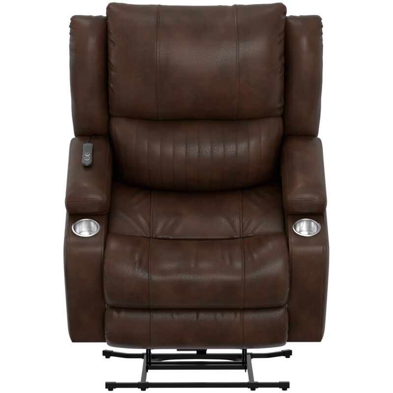 Catnapper Kirk Power Lift Lay Flat Recliner with Storage Arm & Dual Cupholders - Walnut, Walnut, hires