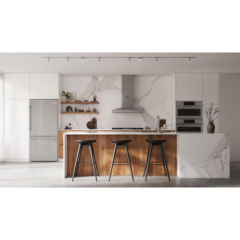 Bosch 100 Series 33 in. 17.2 cu. ft Counter Depth Bottom Freezer Refrigerator with Ice Maker - Stainless Steel, , hires