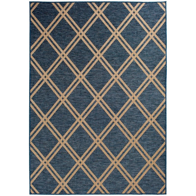 Natco Santorini Collection Outdoor Area Rug Minot 5'3"x7'7" - Cobalt/Natural, , hires