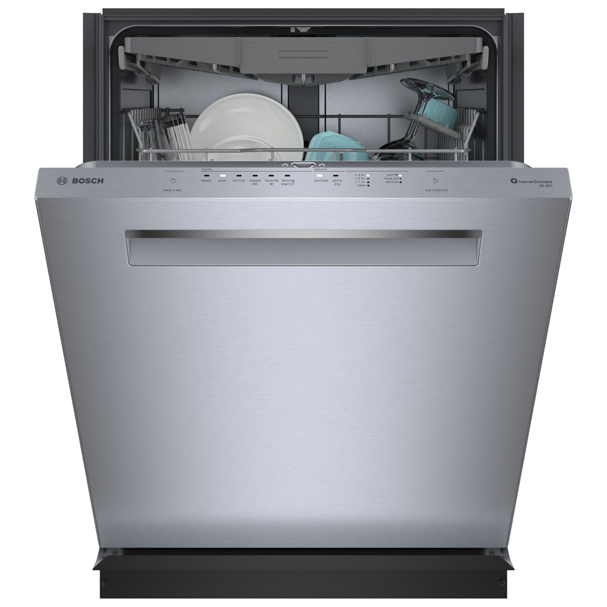 Bosch 500 Series 24 in. Smart Built In Dishwasher with Top Control 38 dBA Sound Level 16 Place Settings 8 Wash Cycles Sanitize Cycle Stainless