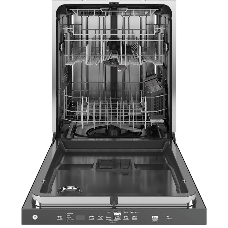GE 24 in. Top Control Flush-Mount Dishwasher with 45 dBa Sound Level, 3rd-Rack, Dry Boost & Pocket Handle - Black, Black, hires