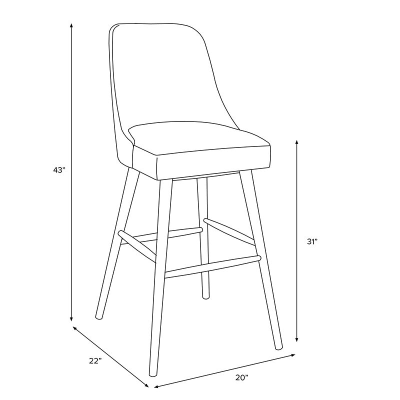 Skyline Furniture Modern Mid Century Bar Stool in Linen Fabric - Navy, Navy, hires