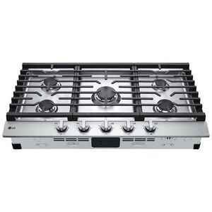 LG 36 in. 5-Burner Natural Gas Cooktop with Simmer Burner & Power Burner - Stainless Steel, Stainless Steel, hires