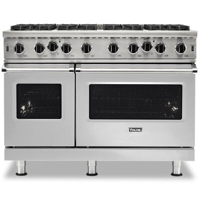 Viking 5 Series 48 in. 6.1 cu. ft. Standard Convection Double Oven Gas Range with Open Burners - Stainless Steel | VGIC54828BSL