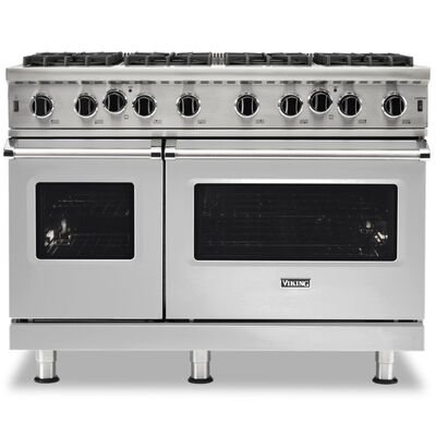 Viking 5 Series 48 in. 6.1 cu. ft. Convection Double Oven Freestanding LP Gas Range with 8 Open Burners - Stainless Steel | VGIC54828BSL
