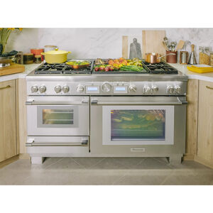 Thermador Pro Grand Professional Series 60 in. 5.7 cu. ft. Smart Convection Double Oven Freestanding Dual Fuel Range with 6 Sealed Burners & Griddle - Stainless Steel, , hires