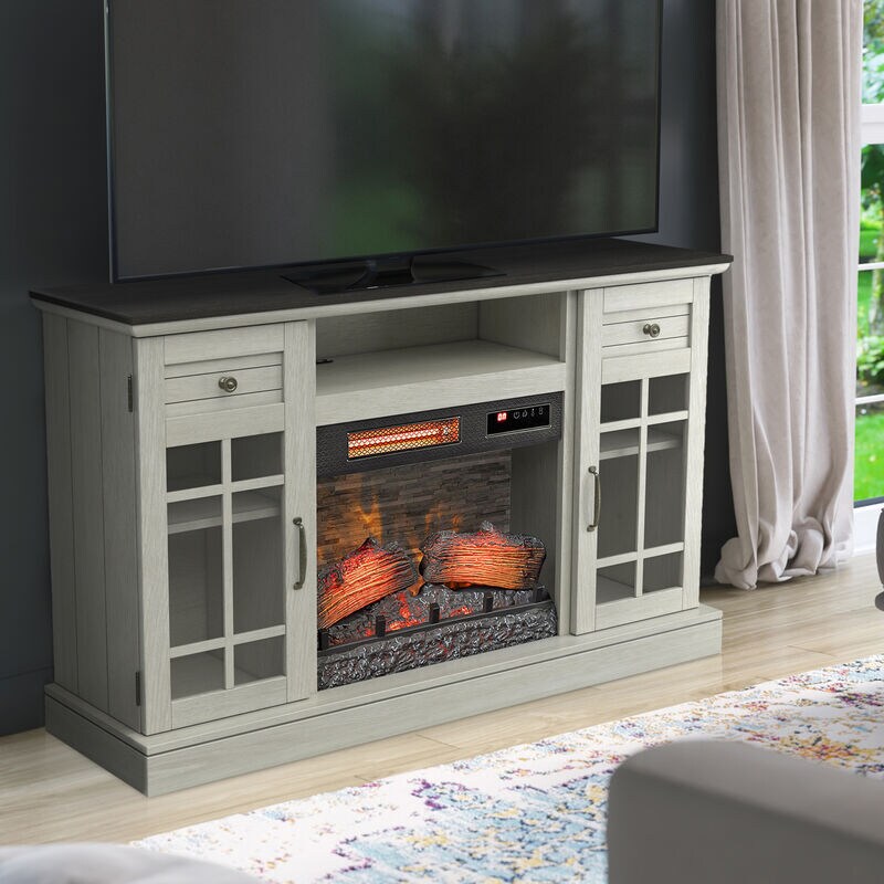 Bell'O Madeline TV Stand with Infrared Quartz Electric Fireplace - Fairfax Oak, , hires