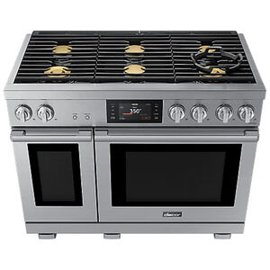 Dacor Transitional Series 48 in. 8.8 cu. ft. Smart Air-Fry Dual Convection Steam Double Oven Dual Fuel Range with 6 Sealed Burners - Silver Stainless, , hires