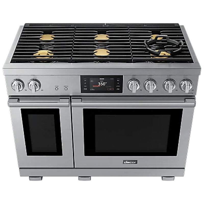Dacor Transitional Series 48 in. 8.8 cu. ft. Smart Air-Fry Dual Convection Steam Double Oven Dual Fuel Range with 6 Sealed Burners - Silver Stainless, , hires