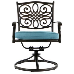 Hanover Traditions 7-Piece Dining Set in Blue with a 60 In. Round Cast-top Table and Six Swivel Rockers, , hires