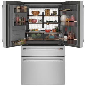 Cafe 36 in. 22.3 cu. ft. Smart Counter Depth 4-Door French Door Refrigerator with Ice & Water Dispenser - Stainless Steel, Stainless Steel, hires