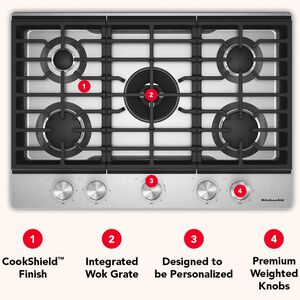 KitchenAid 30 in. 5-Burner Natural Gas Cooktop with Simmer Burner & Power Burner - Stainless Steel, , hires