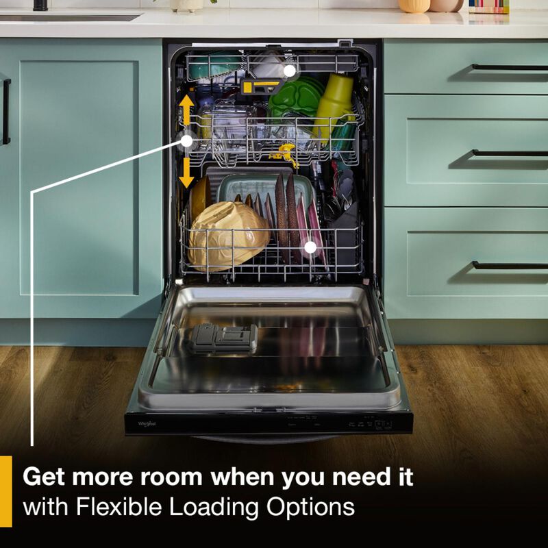Whirlpool 24 in. Top Control Dishwasher with 47 dBA Sound Level, 3rd Rack & Auto Open Air Dry - Fingerprint Resistant Black Stainless, , hires
